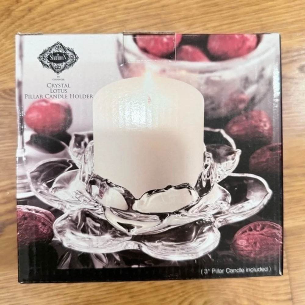 Shannon Crystal Lotus Pillar Candle Holder By Godinger 3” NIB